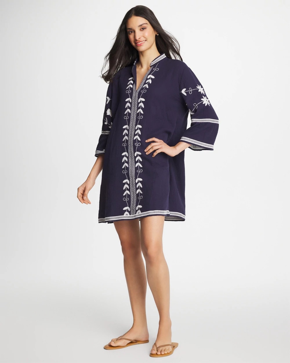 Chico's Woven Embroidered Swim Cover-Up Passport Blue