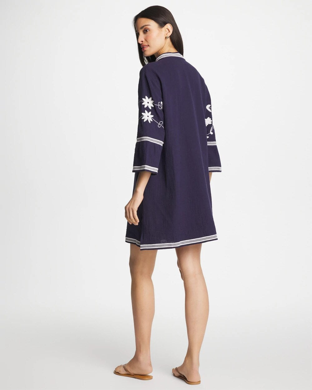 Chico's Woven Embroidered Swim Cover-Up Passport Blue