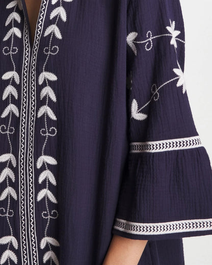 Chico's Woven Embroidered Swim Cover-Up Passport Blue
