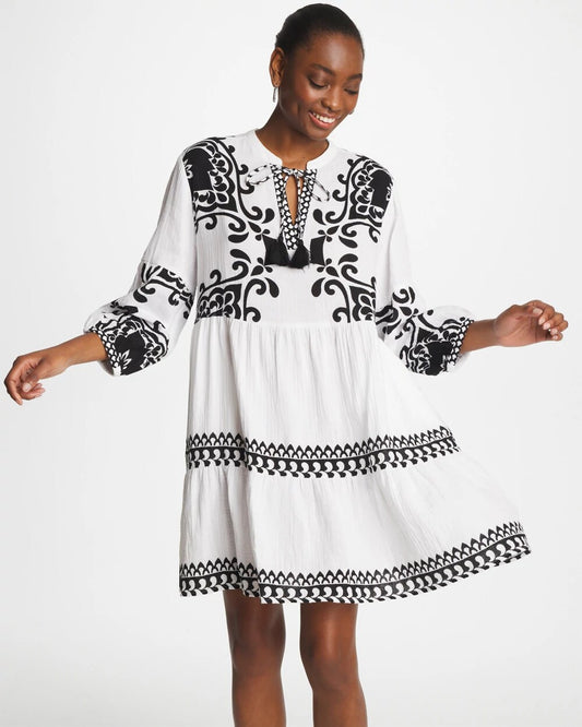 Chico's Woven Printed Swim Cover-Up Dress Alabaster