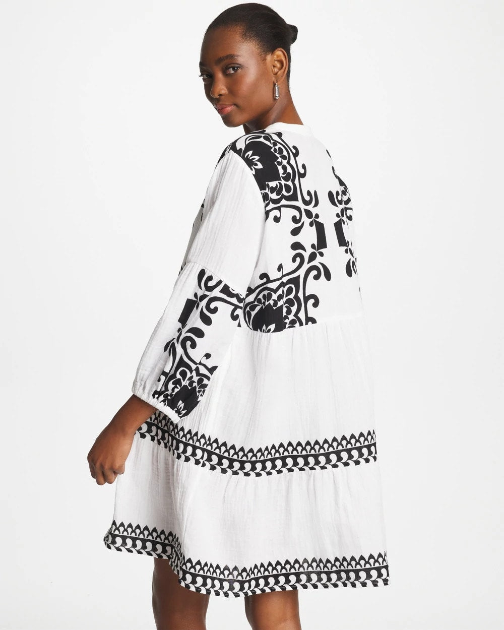 Chico's Woven Printed Swim Cover-Up Dress Alabaster