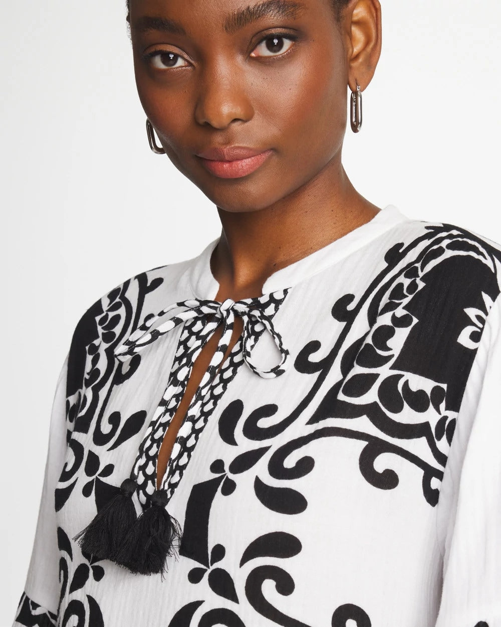 Chico's Woven Printed Swim Cover-Up Dress Alabaster