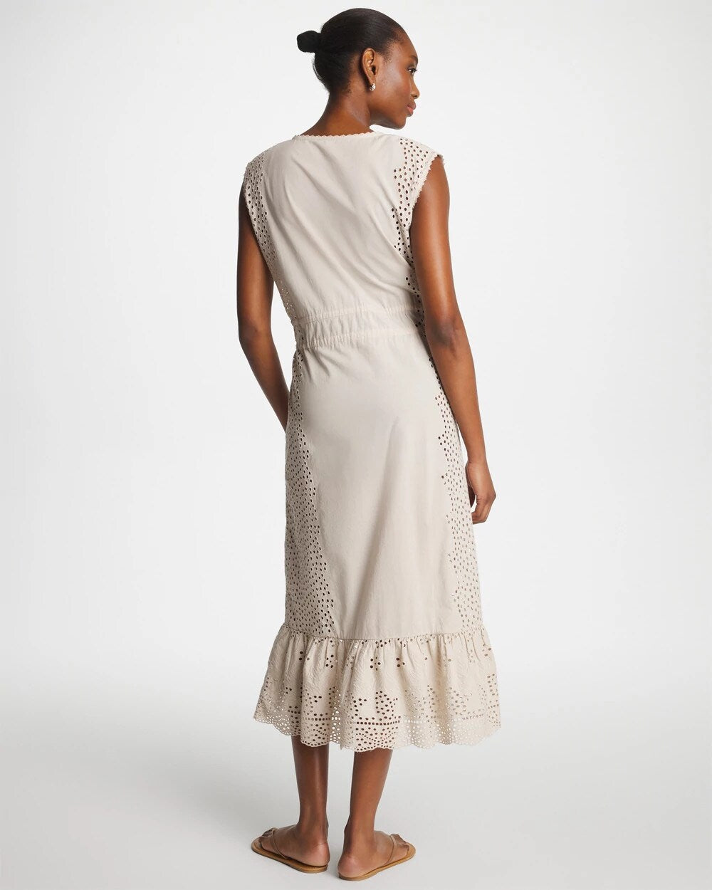 Chico's Woven Eyelet Swim Cover-Up Dress Smokey Taupe