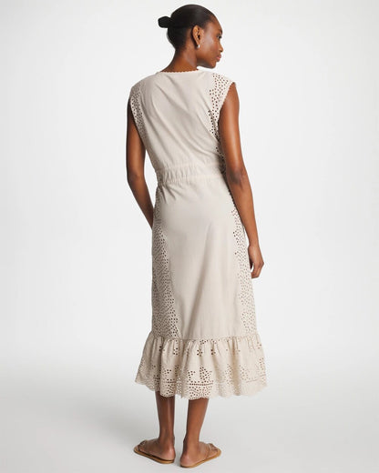 Chico's Woven Eyelet Swim Cover-Up Dress Smokey Taupe