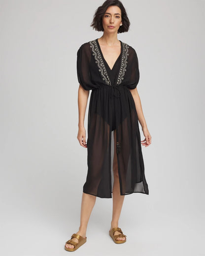 Chico's Miraclesuit® Beach Embroidered Long Kimono Black