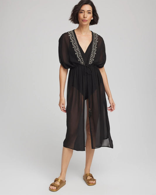 Chico's Miraclesuit® Beach Embroidered Long Kimono Black