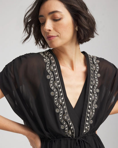 Chico's Miraclesuit® Beach Embroidered Long Kimono Black