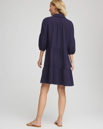Chico's Woven Tiered Swim Cover-Up Dress Passport Blue