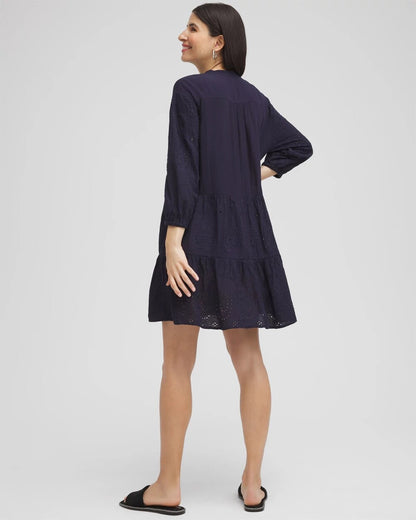 Chico's Embroidered Eyelet Coverup Classic Navy