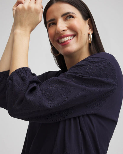 Chico's Embroidered Eyelet Coverup Classic Navy