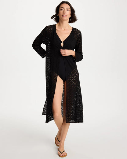 Chico's Long Knit Swim Cover-Up Black
