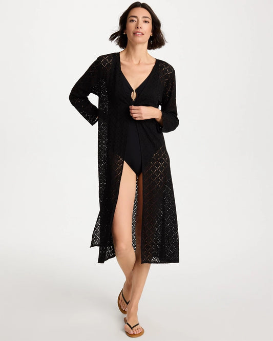 Chico's Long Knit Swim Cover-Up Black