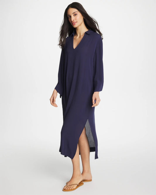 Chico's Woven Collar Swim Cover-Up Passport Blue
