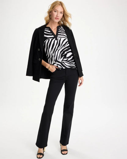 Chico's Zebra Cotton-Stretch Notch Neck Tank Black