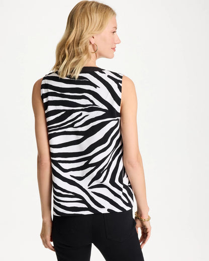 Chico's Zebra Cotton-Stretch Notch Neck Tank Black