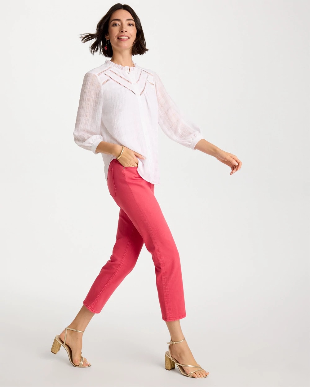 Chico's Girlfriend Roll Cuff Crop Jeans Hot Honeysuckle
