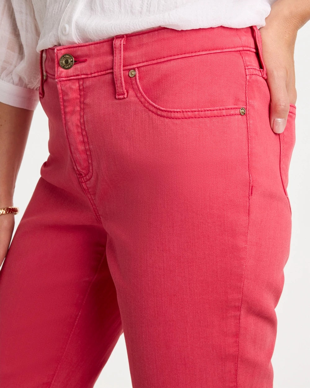 Chico's Girlfriend Roll Cuff Crop Jeans Hot Honeysuckle