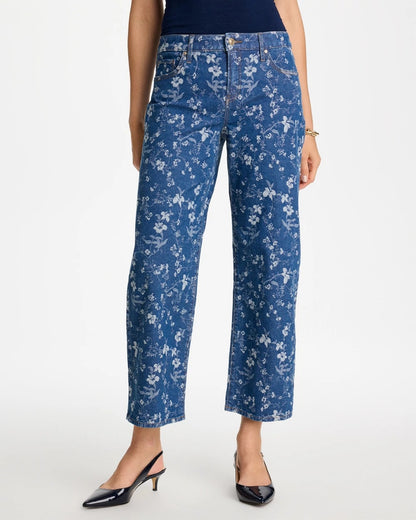 Chico's Girlfriend Wide Floral Crop Jean Indigo