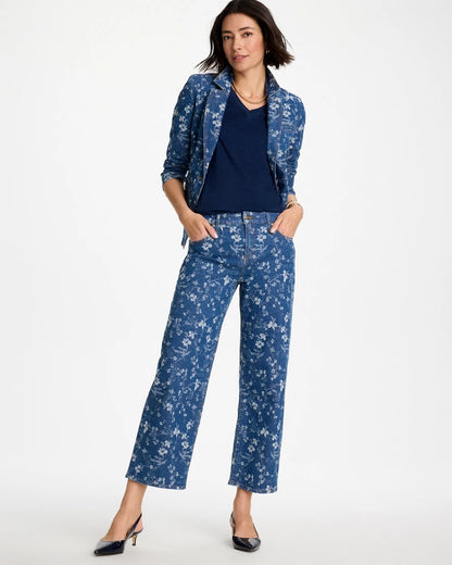Chico's Girlfriend Wide Floral Crop Jean Indigo