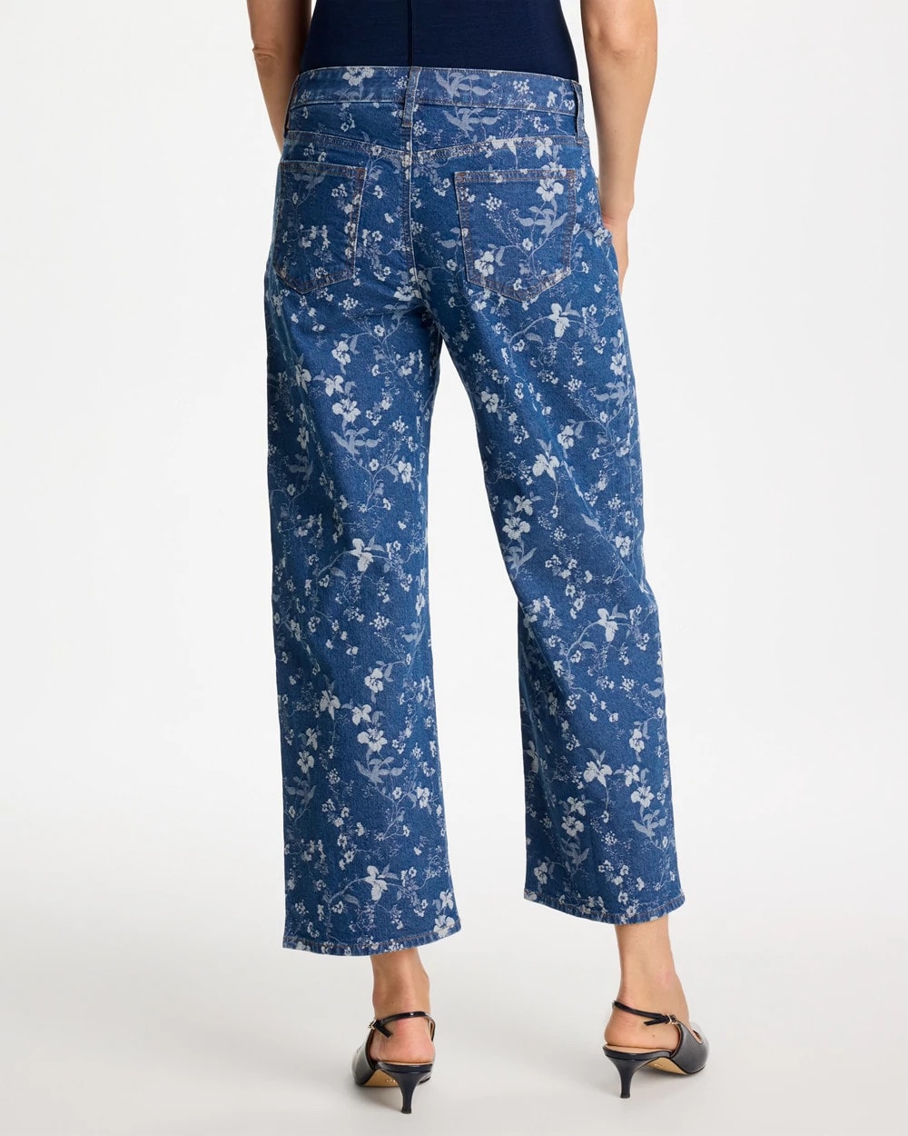 Chico's Girlfriend Wide Floral Crop Jean Indigo
