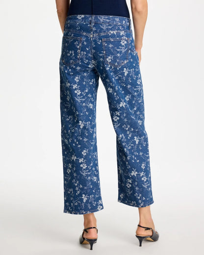 Chico's Girlfriend Wide Floral Crop Jean Indigo