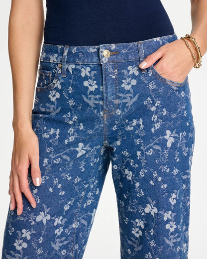 Chico's Girlfriend Wide Floral Crop Jean Indigo