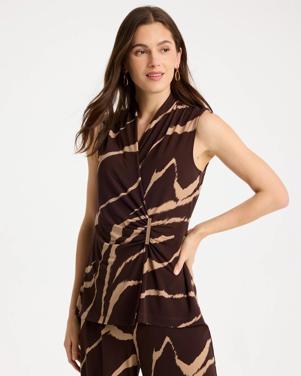 Chico's Travelers™ Zebra Knit Wrap Top Cocoa Bean