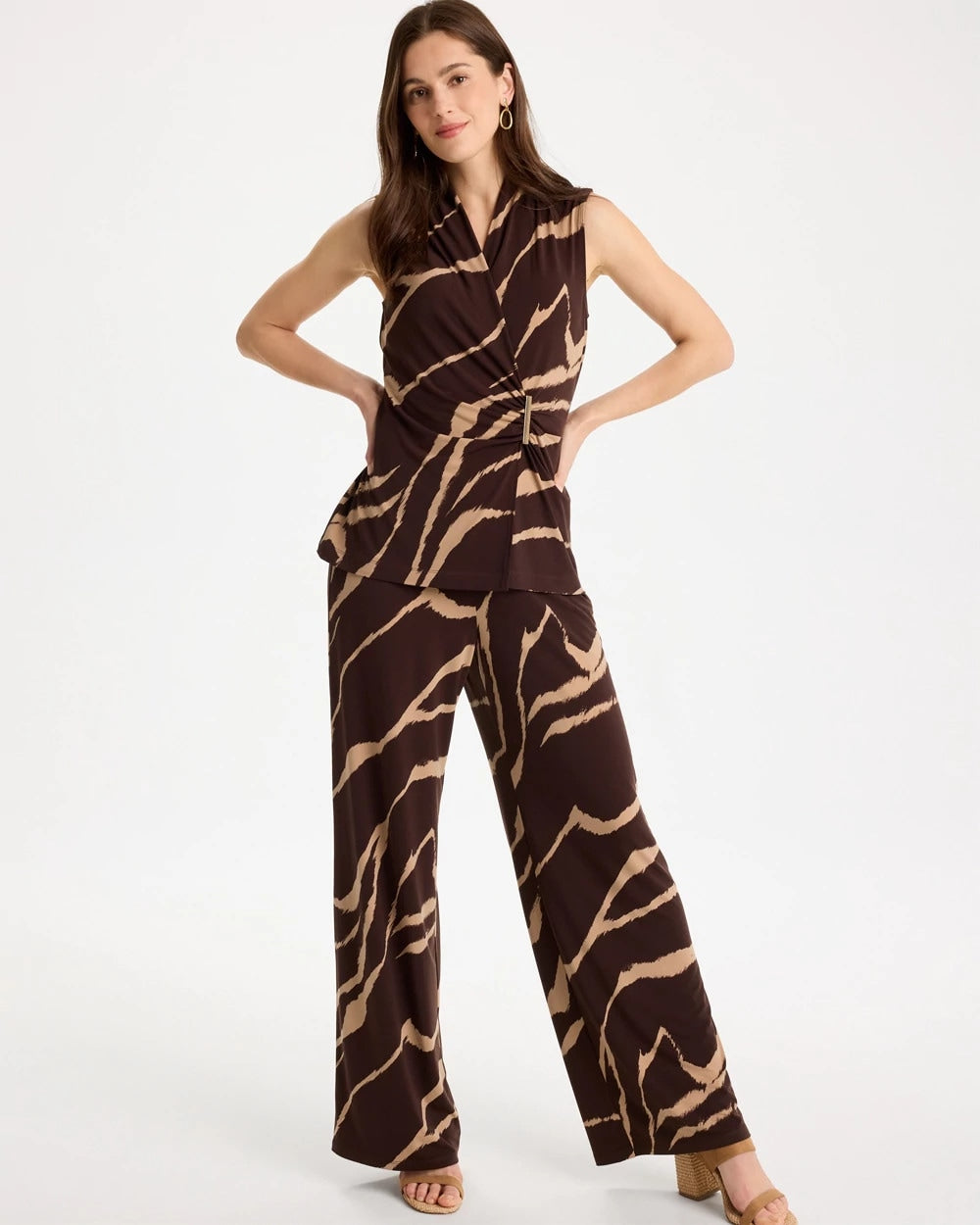 Chico's Travelers™ Zebra Knit Wrap Top Cocoa Bean