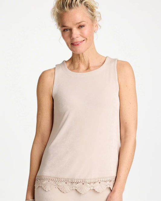 Chico's Travelers™ Scallop Lace Tank Smokey Taupe