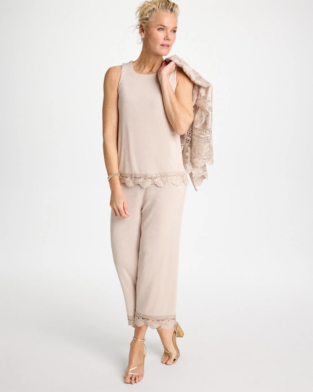 Chico's Travelers™ Scallop Lace Tank Smokey Taupe