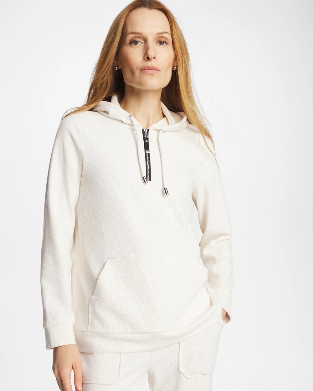 Chico's Zenergy® Soft Waffle Hooded Top Cream