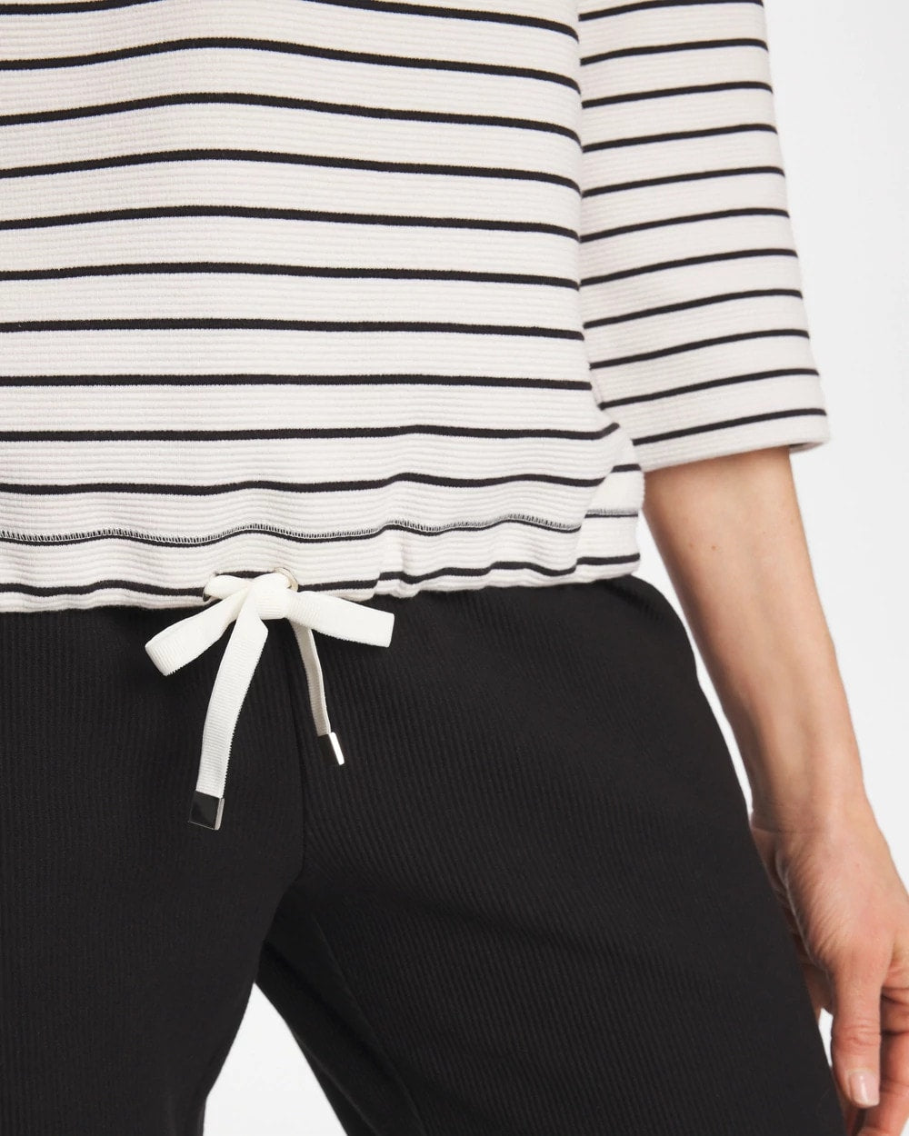 Chico's Zenergy® Striped Ottoman Drawstring Top Black