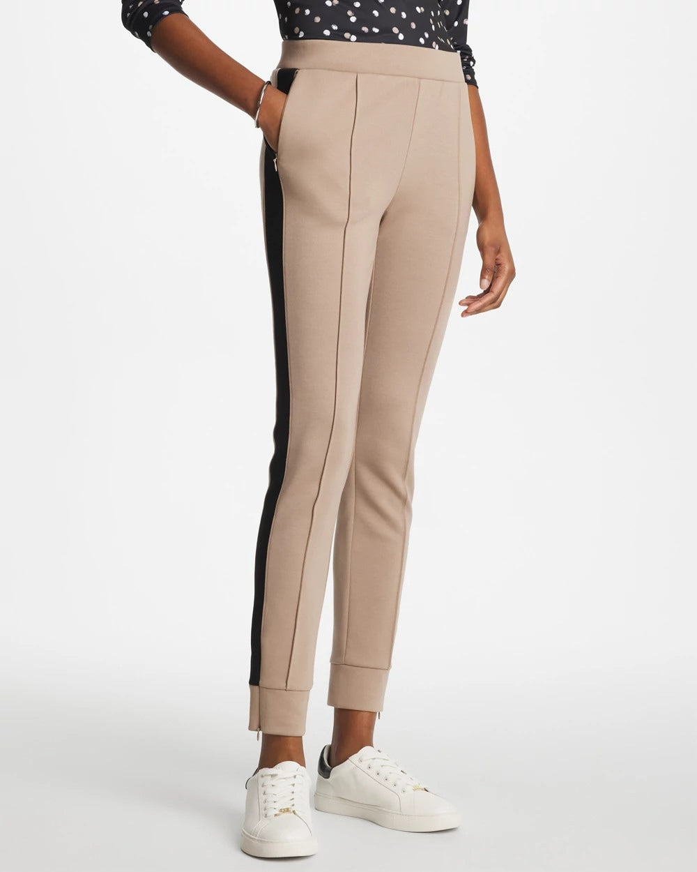 Chico's Zenergy® Double-Knit Contrast Ankle Pants Studio Taupe