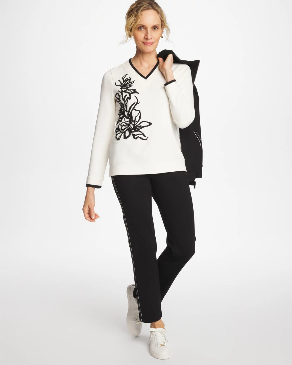 Chico's Zenergy® Double-Knit Applique Top Ecru