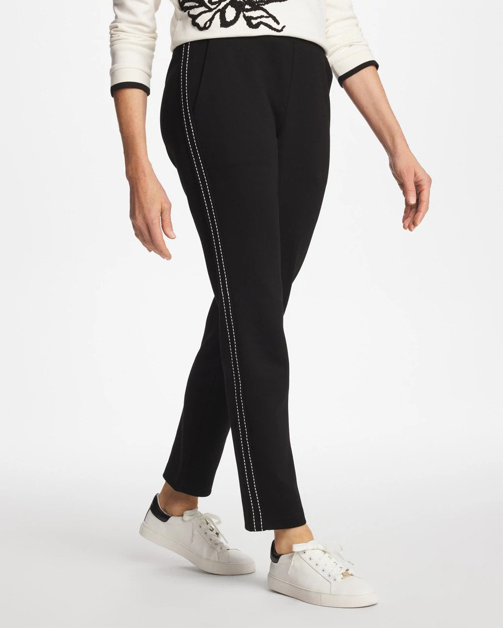 Chico's Zenergy® Double-Knit Pick Stitch Ankle Pants Black