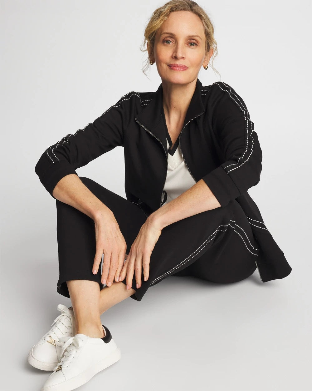 Chico's Zenergy® Double-Knit Pick Stitch Ankle Pants Black