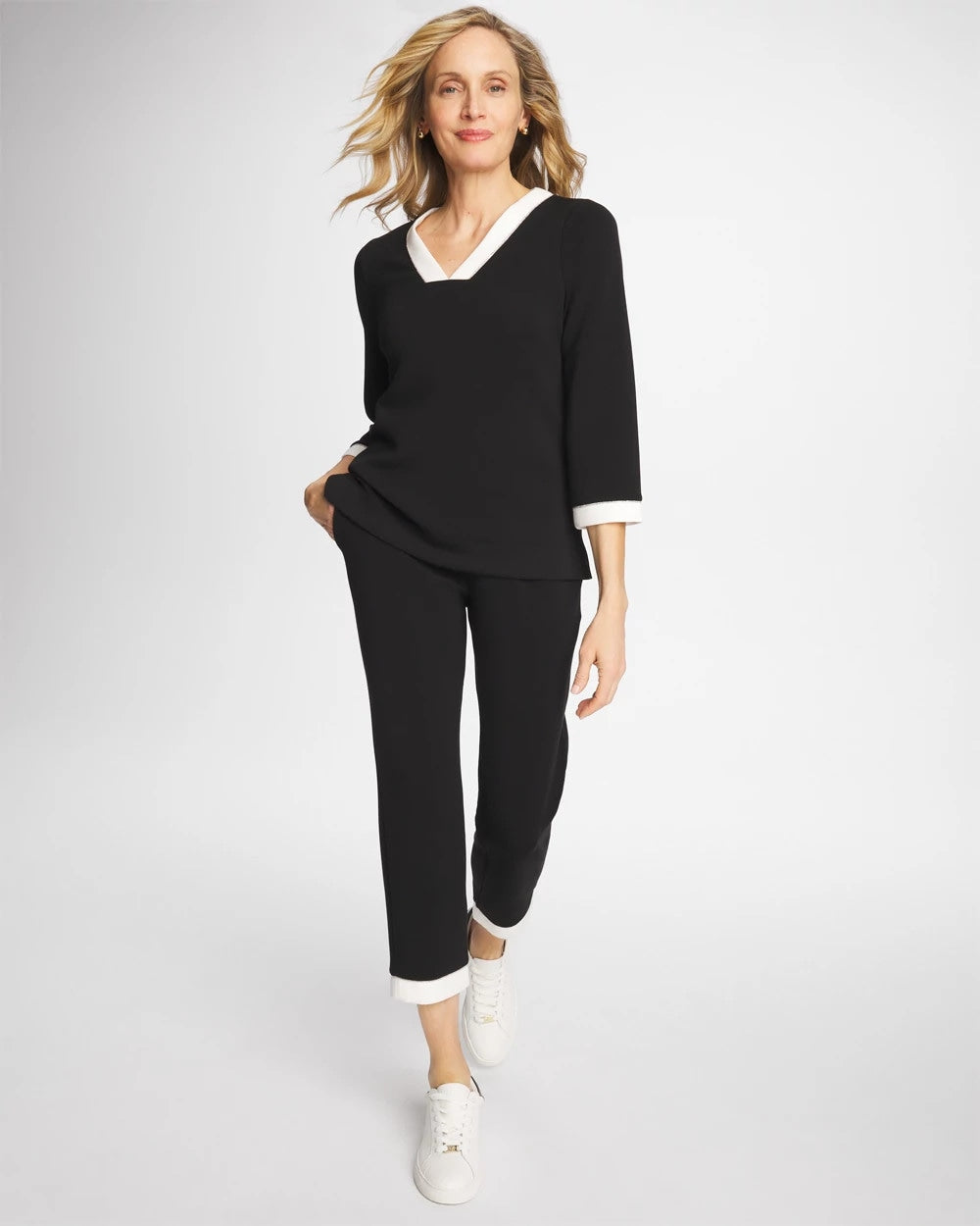 Chico's Zenergy® Soft Caviar Bead Contrast Pants Black