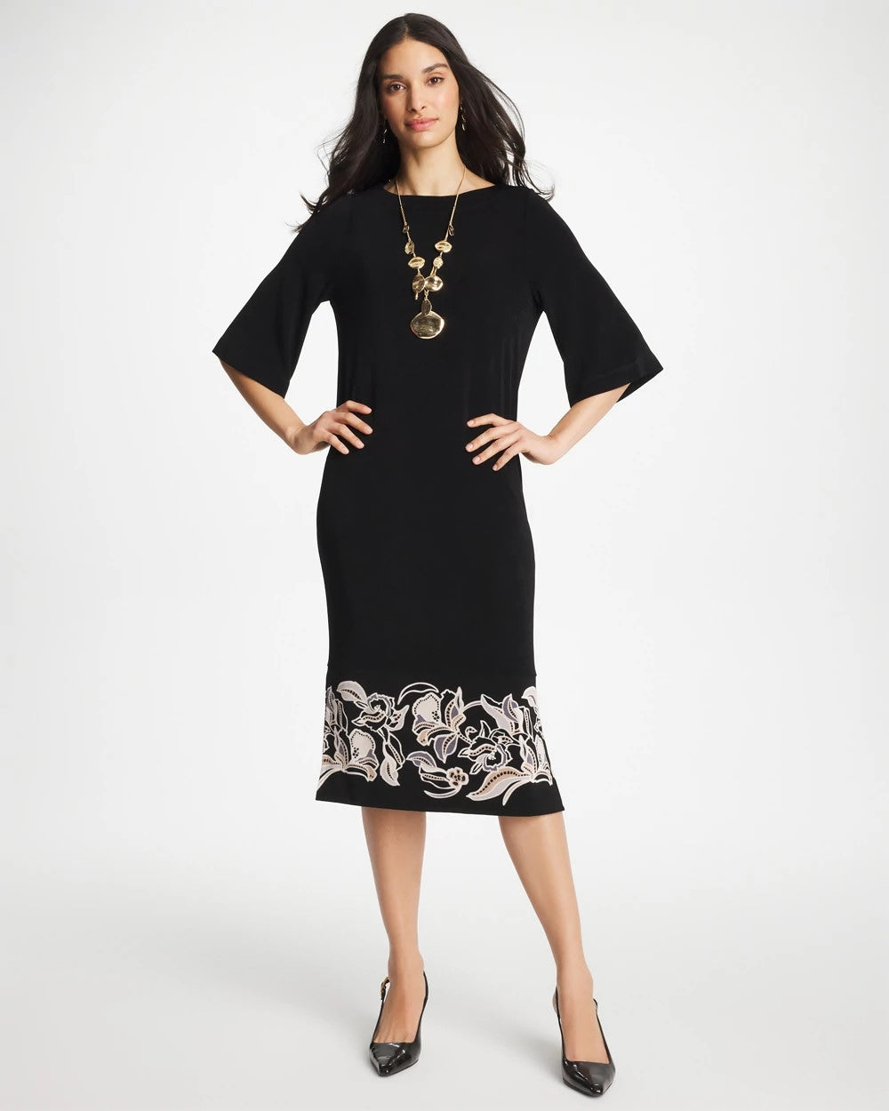 Chico's Travelers™ Border Kimono Sleeve Dress Travelers Black