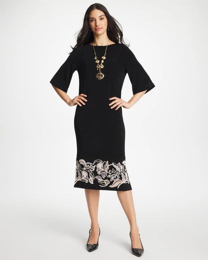 Chico's Travelers™ Border Kimono Sleeve Dress Travelers Black