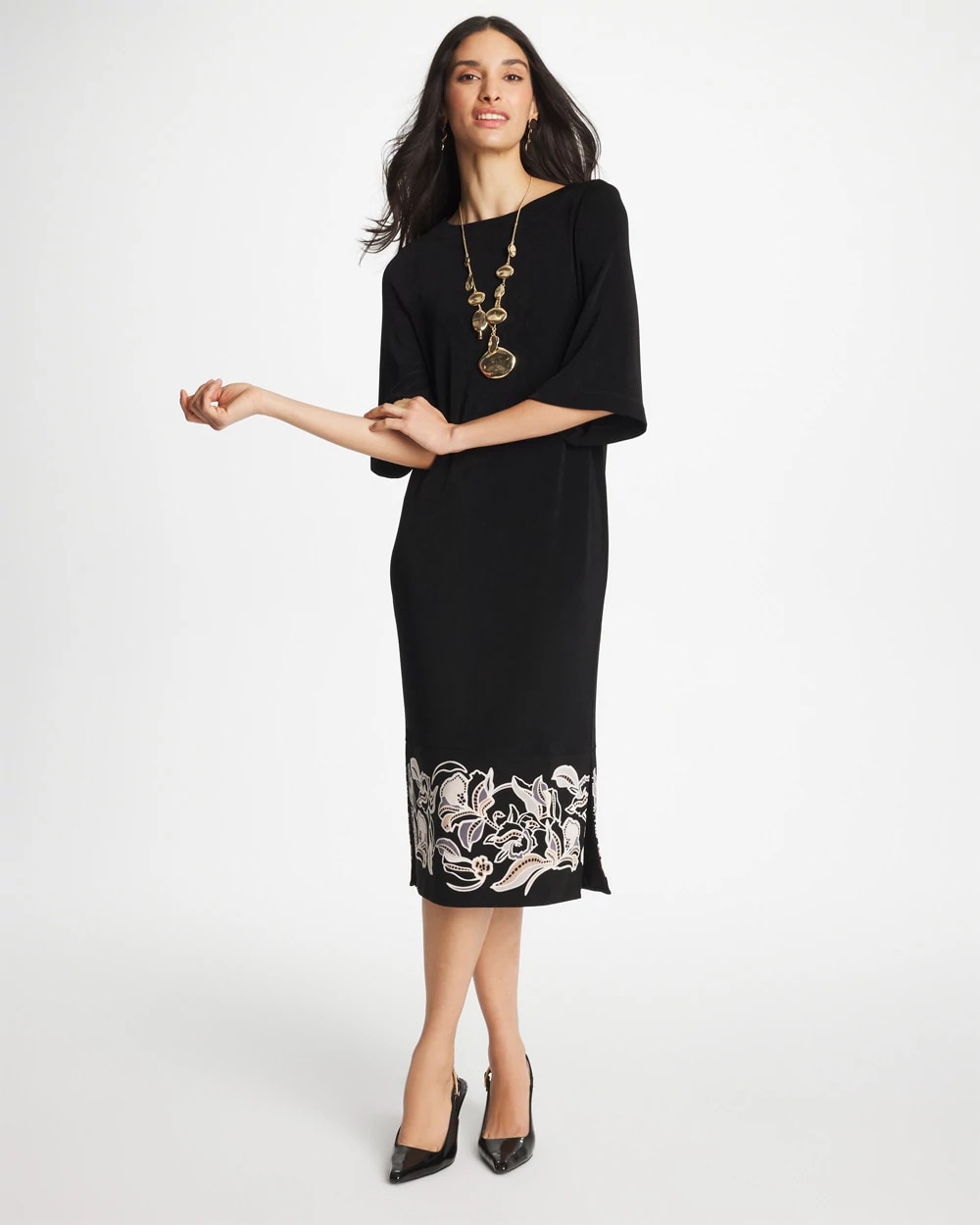 Chico's Travelers™ Border Kimono Sleeve Dress Travelers Black