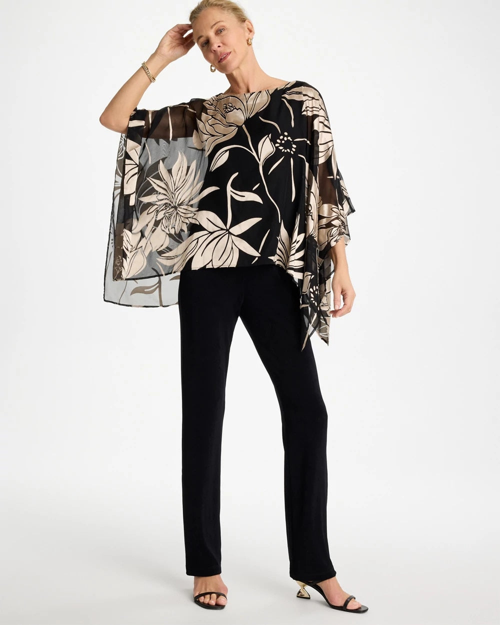 Chico's Travelers™ Burnout Floral Chiffon Top Travelers Black