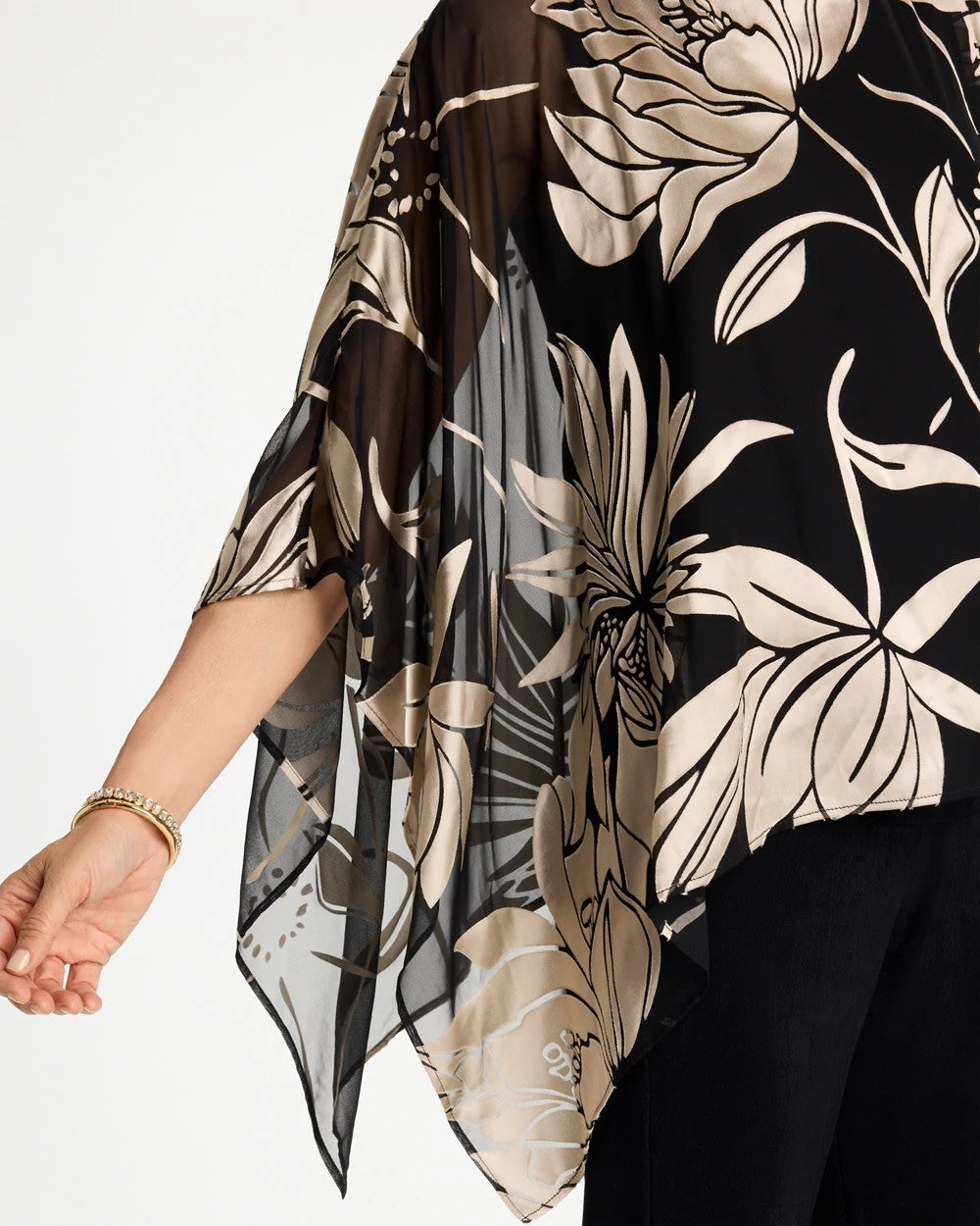 Chico's Travelers™ Burnout Floral Chiffon Top Travelers Black