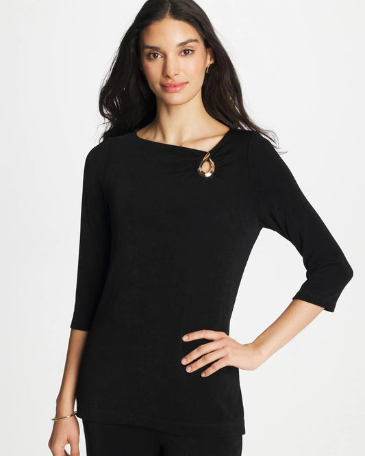 Chico's Travelers™ Hardware 3/4 Sleeve Tunic Travelers Black