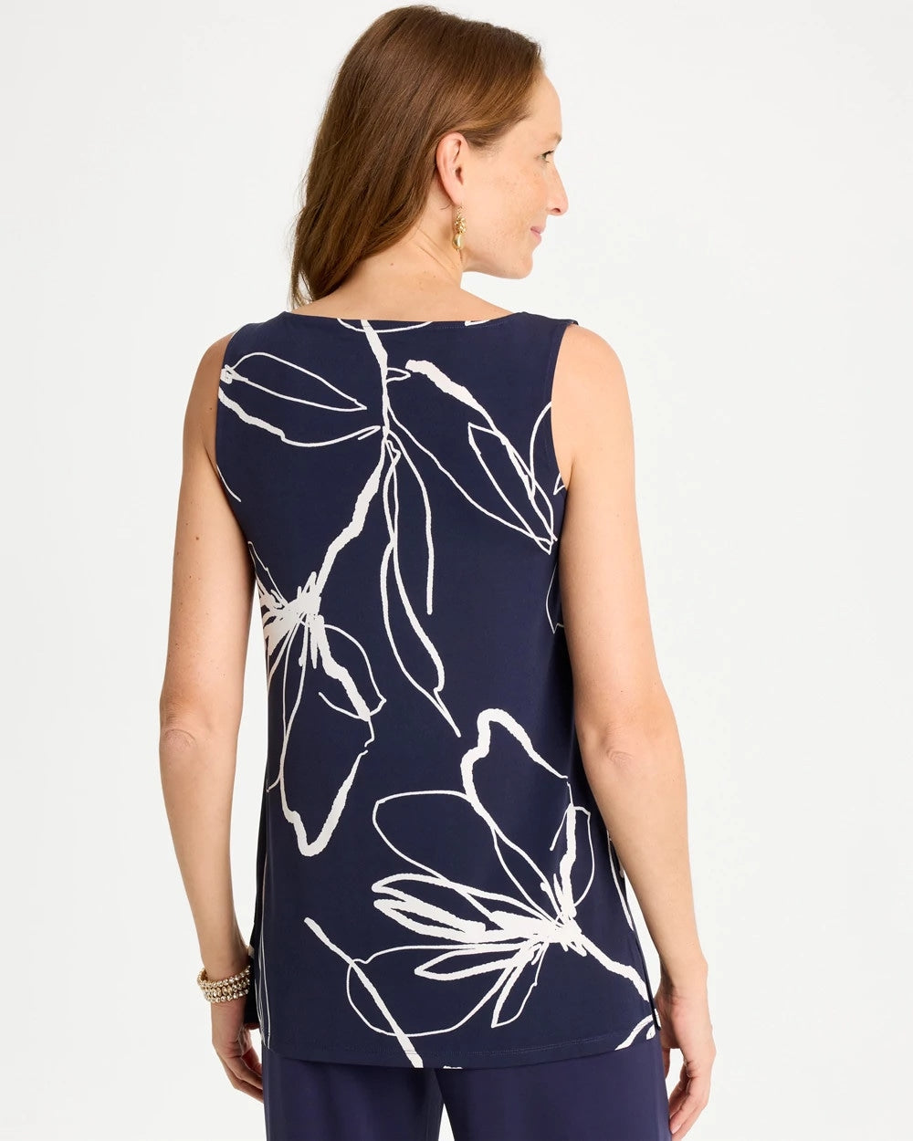 Chico's Travelers™ Knit Botanical Jeweled Tunic Passport Blue