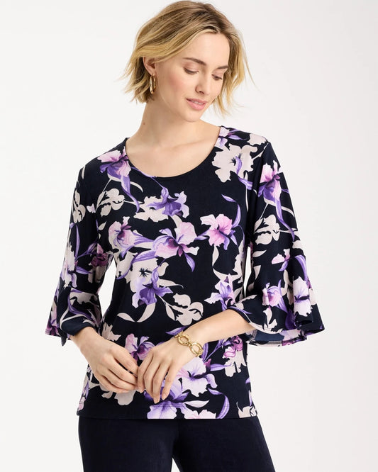 Chico's Travelers™ Amethyst Iris Flounce-Sleeve Top Travelers India Ink