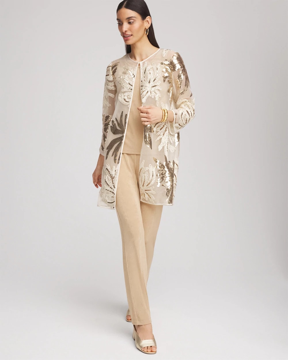 Chico's Travelers™ Collection Sequin-Mesh Jacket Modern Ecru