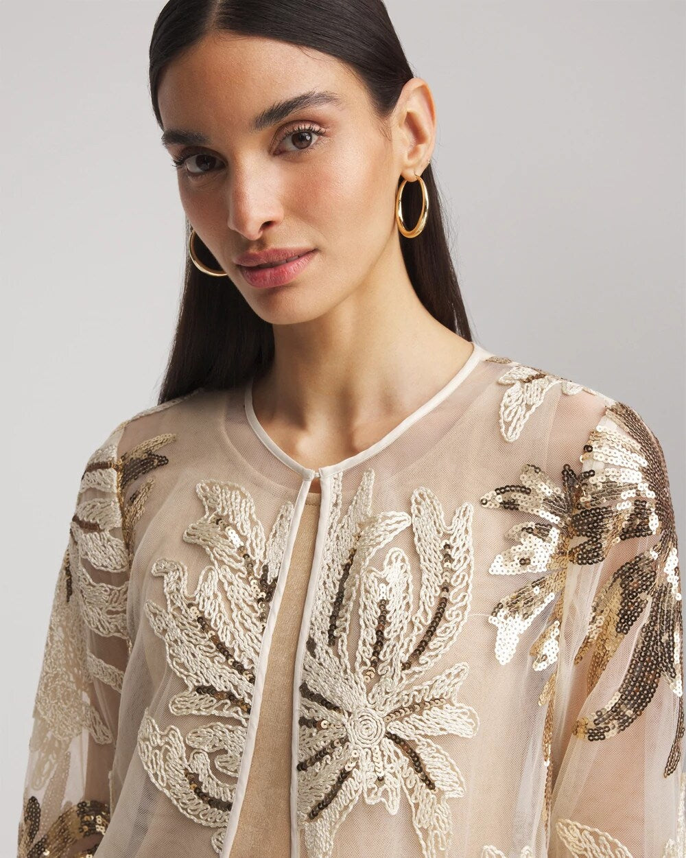 Chico's Travelers™ Collection Sequin-Mesh Jacket Modern Ecru