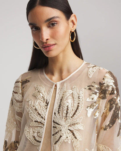 Chico's Travelers™ Collection Sequin-Mesh Jacket Modern Ecru