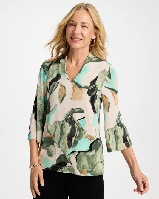 Chico's Travelers™ Bloom V-Neck Kimono Top Kelp Forest