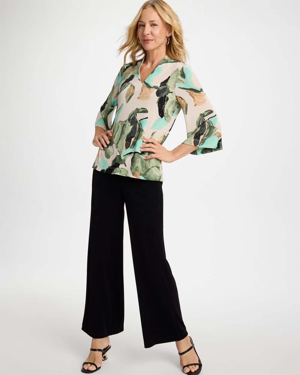 Chico's Travelers™ Bloom V-Neck Kimono Top Kelp Forest